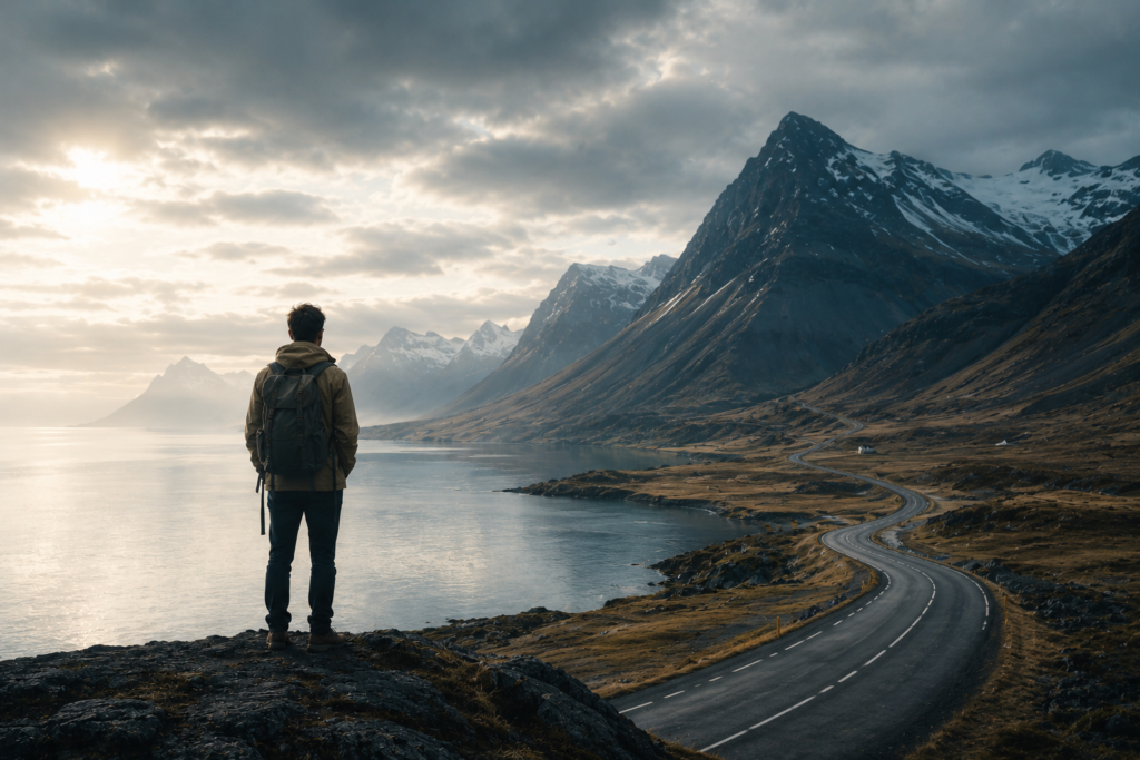 quiet cinematic travel atmosphere inspired by emotional escape movies